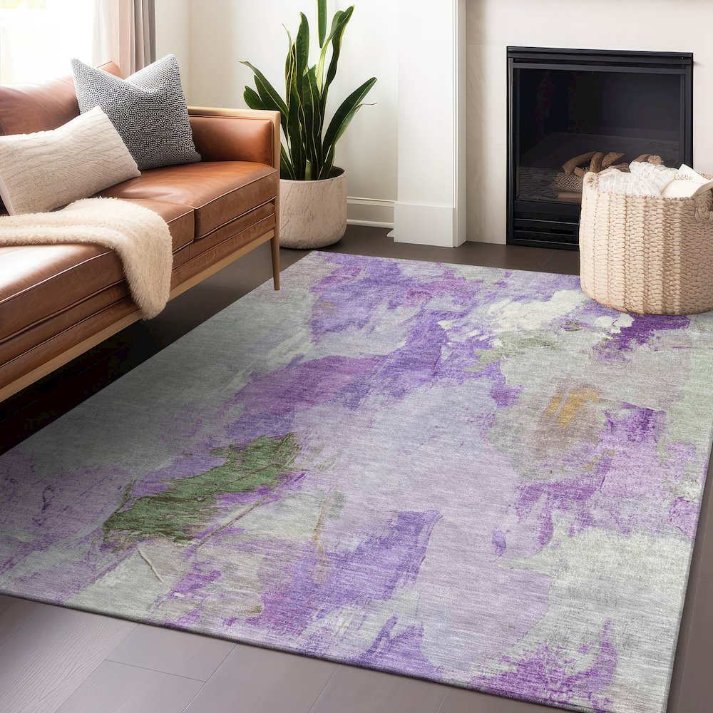 Machine Washable Indoor/Outdoor Chantille Purple 10' x 14' Rug