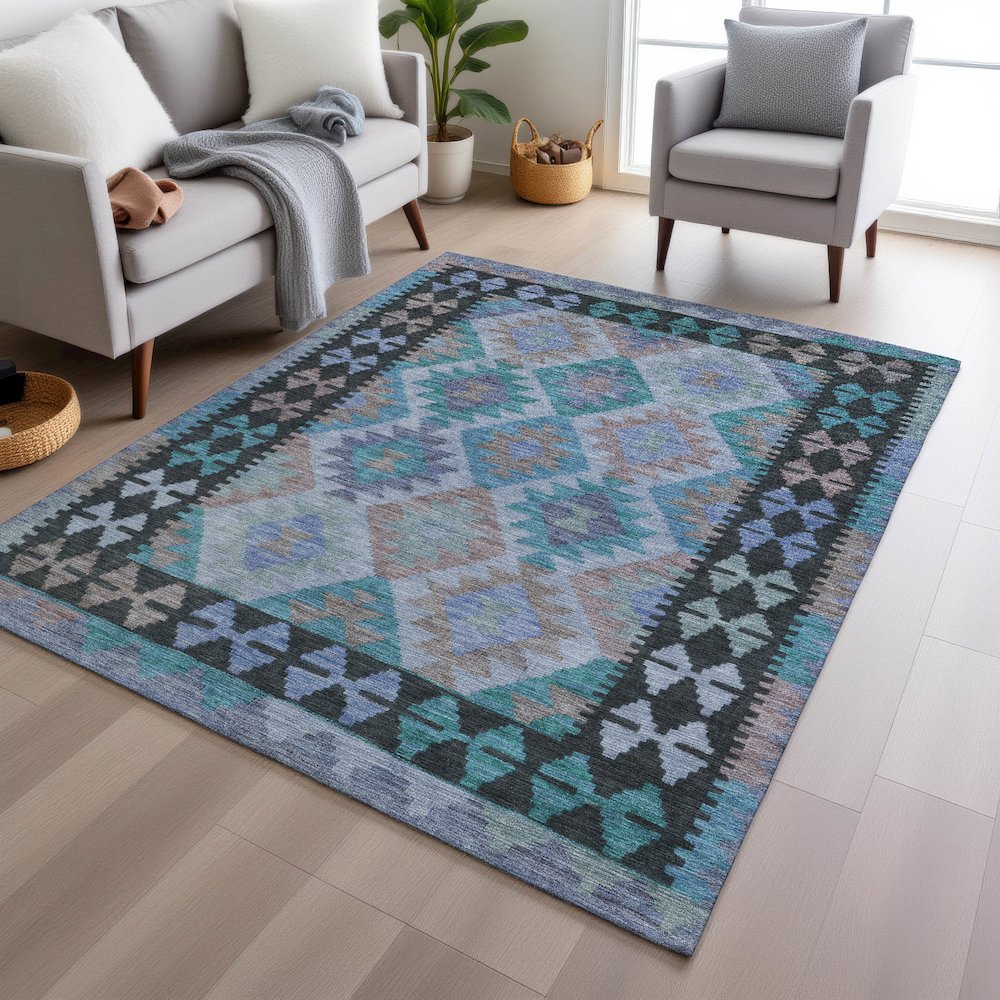Machine Washable Indoor/Outdoor Chantille Teal 10' x 14' Rug