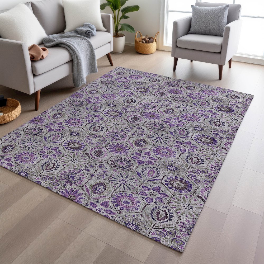 Machine Washable Indoor/Outdoor Chantille Purple 10' x 14' Rug