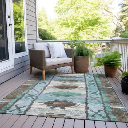 Machine Washable Indoor/Outdoor Chantille Brown 10' x 14' Rug