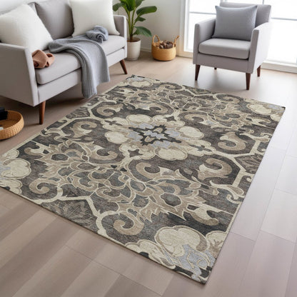 Machine Washable Indoor/Outdoor Chantille Chocolate 10' x 14' Rug