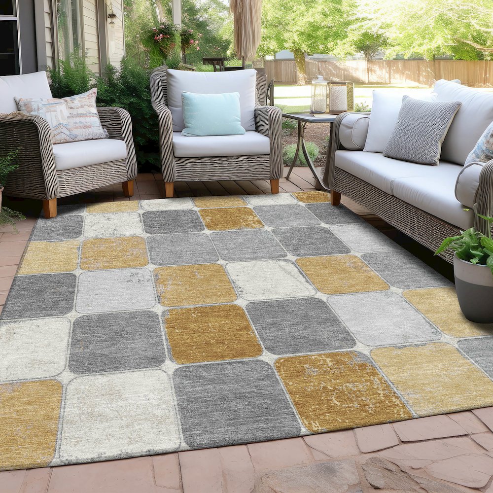 Machine Washable Indoor/Outdoor Chantille Gold 10' x 14' Rug