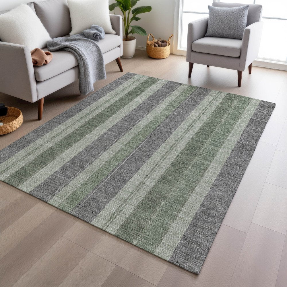 Machine Washable Indoor/Outdoor Chantille Green 10' x 14' Rug