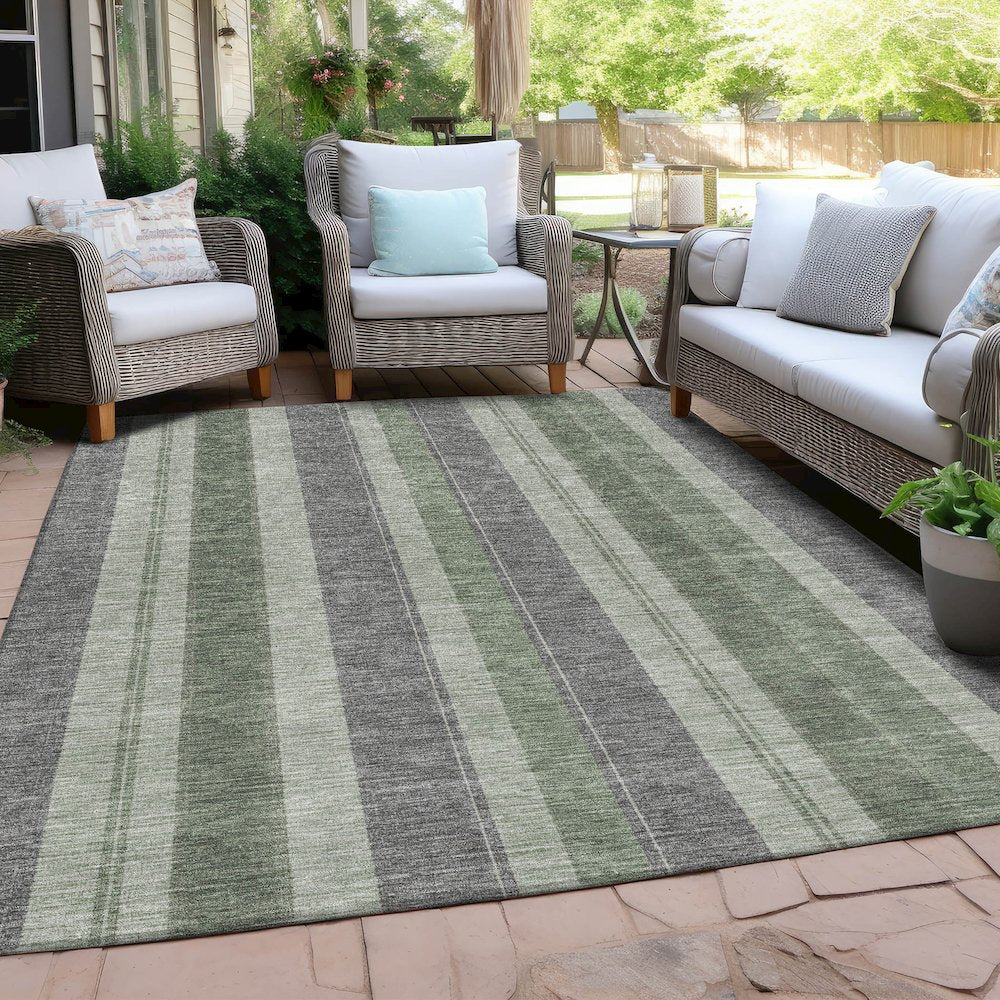 Machine Washable Indoor/Outdoor Chantille Green 10' x 14' Rug