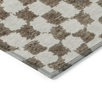 Machine Washable Indoor/Outdoor Chantille Brown 8' x 8' Round Rug