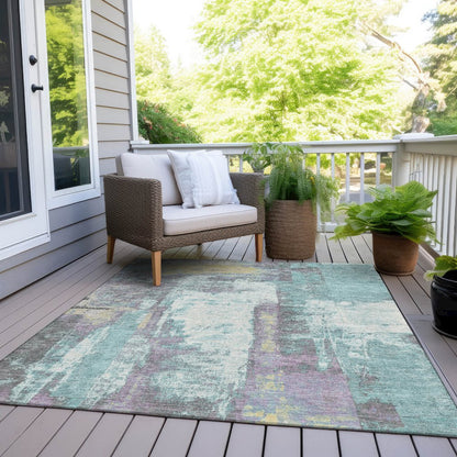 Machine Washable Indoor/Outdoor Chantille Teal 10' x 14' Rug