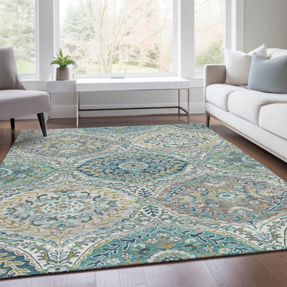 Machine Washable Indoor/Outdoor Chantille Teal 10' x 14' Rug