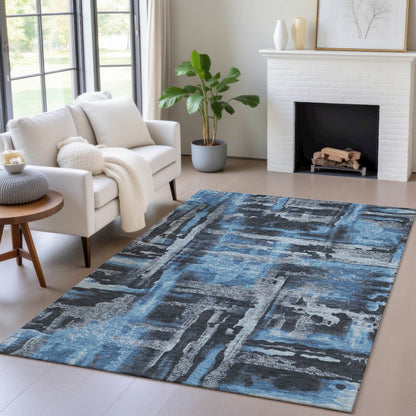 Machine Washable Indoor/Outdoor Chantille ACN2015 Black 10' x 14' Rug