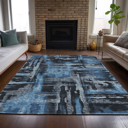Machine Washable Indoor/Outdoor Chantille ACN2015 Black 10' x 14' Rug