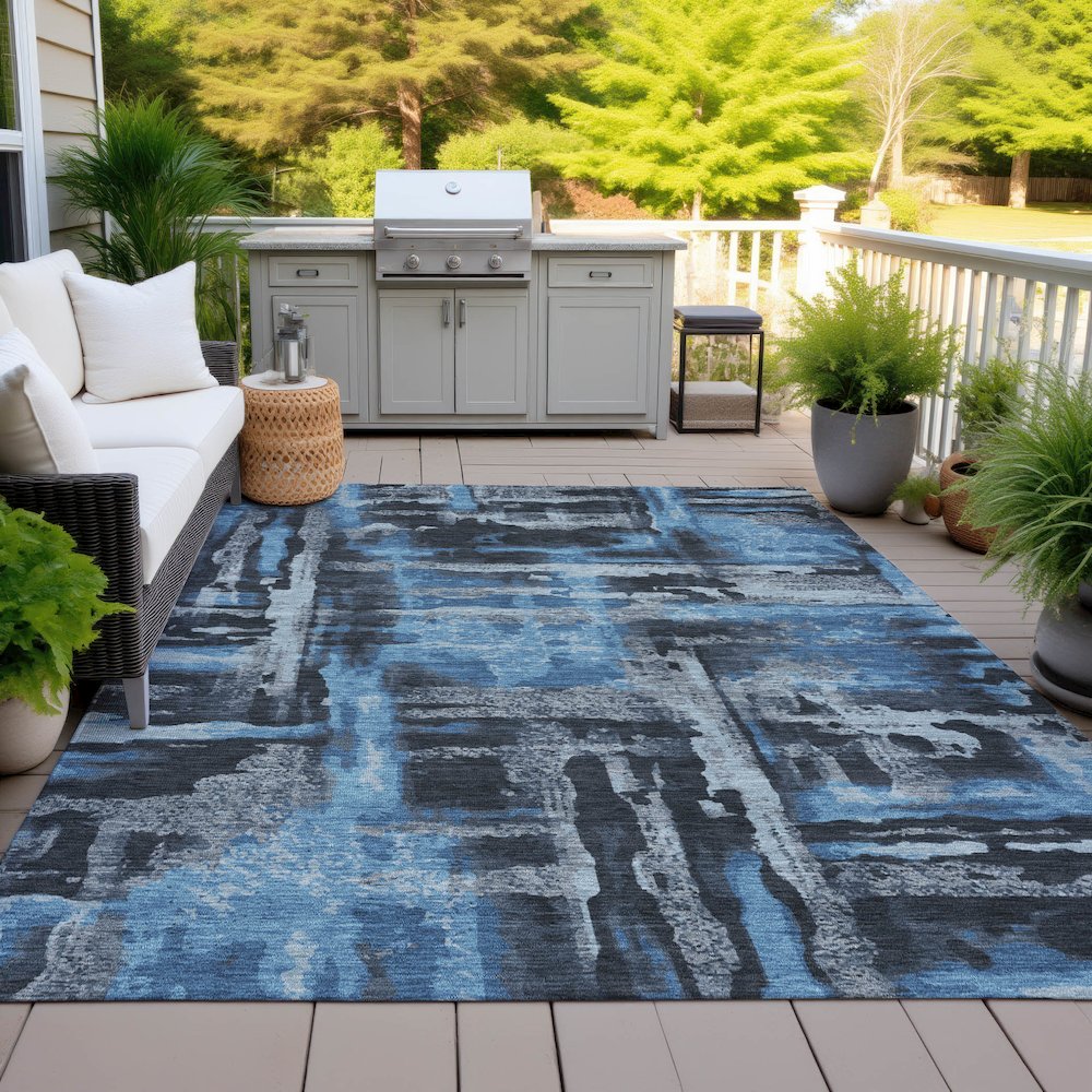 Machine Washable Indoor/Outdoor Chantille ACN2015 Black 10' x 14' Rug