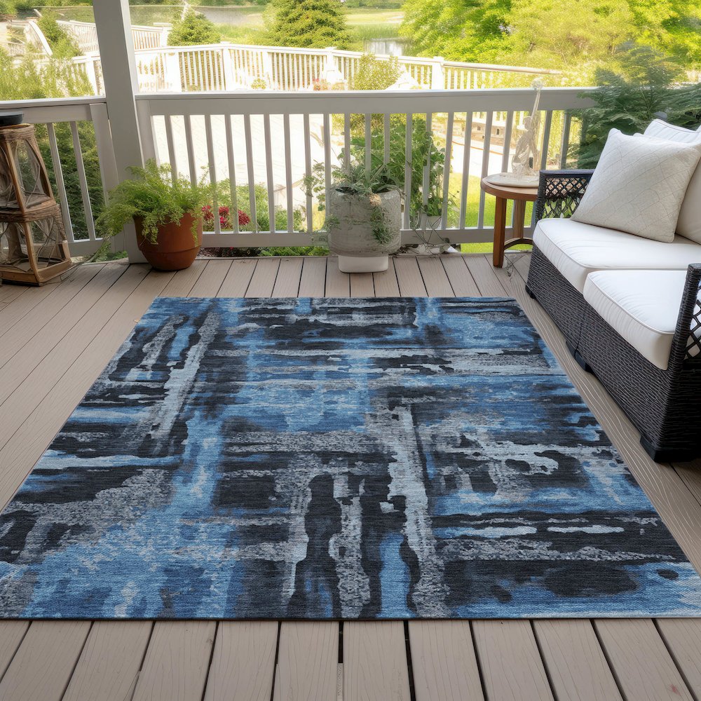 Machine Washable Indoor/Outdoor Chantille ACN2015 Black 10' x 14' Rug