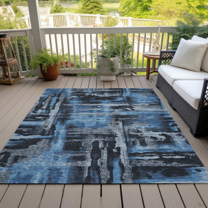 Machine Washable Indoor/Outdoor Chantille ACN2015 Black 10' x 14' Rug