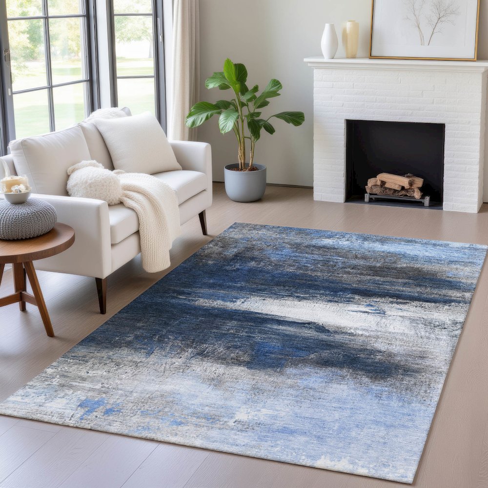 Machine Washable Indoor/Outdoor Chantille ACN2016 Navy 10' x 14' Rug