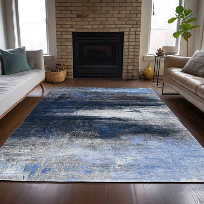 Machine Washable Indoor/Outdoor Chantille ACN2016 Navy 10' x 14' Rug