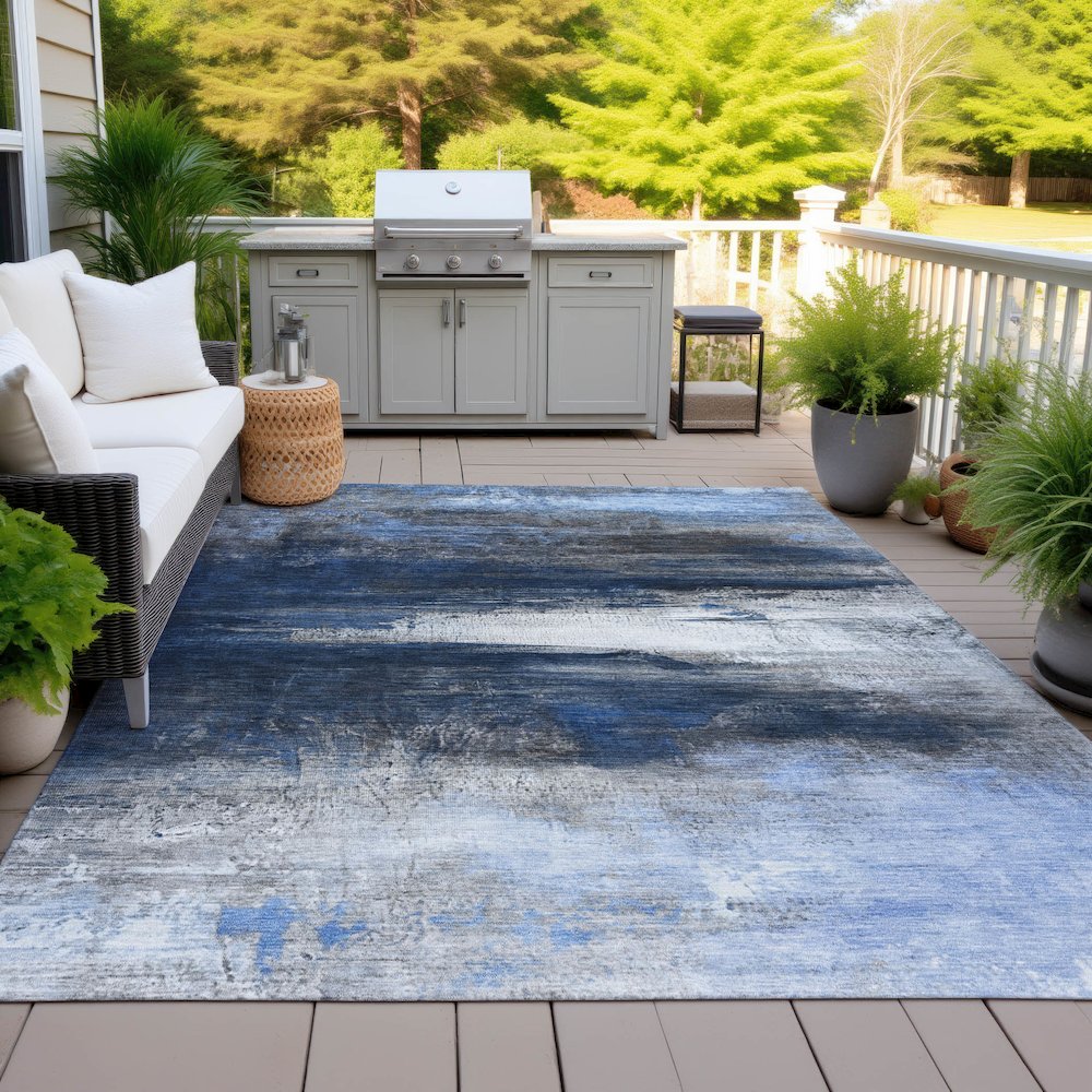 Machine Washable Indoor/Outdoor Chantille ACN2016 Navy 10' x 14' Rug