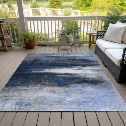 Machine Washable Indoor/Outdoor Chantille ACN2016 Navy 10' x 14' Rug