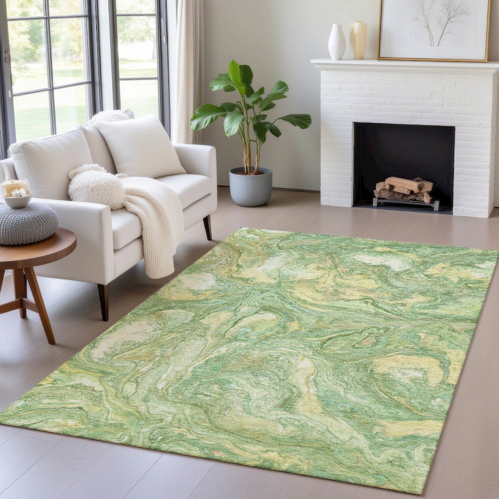 Machine Washable Indoor/Outdoor Chantille ACN2017 Green 10' x 14' Rug