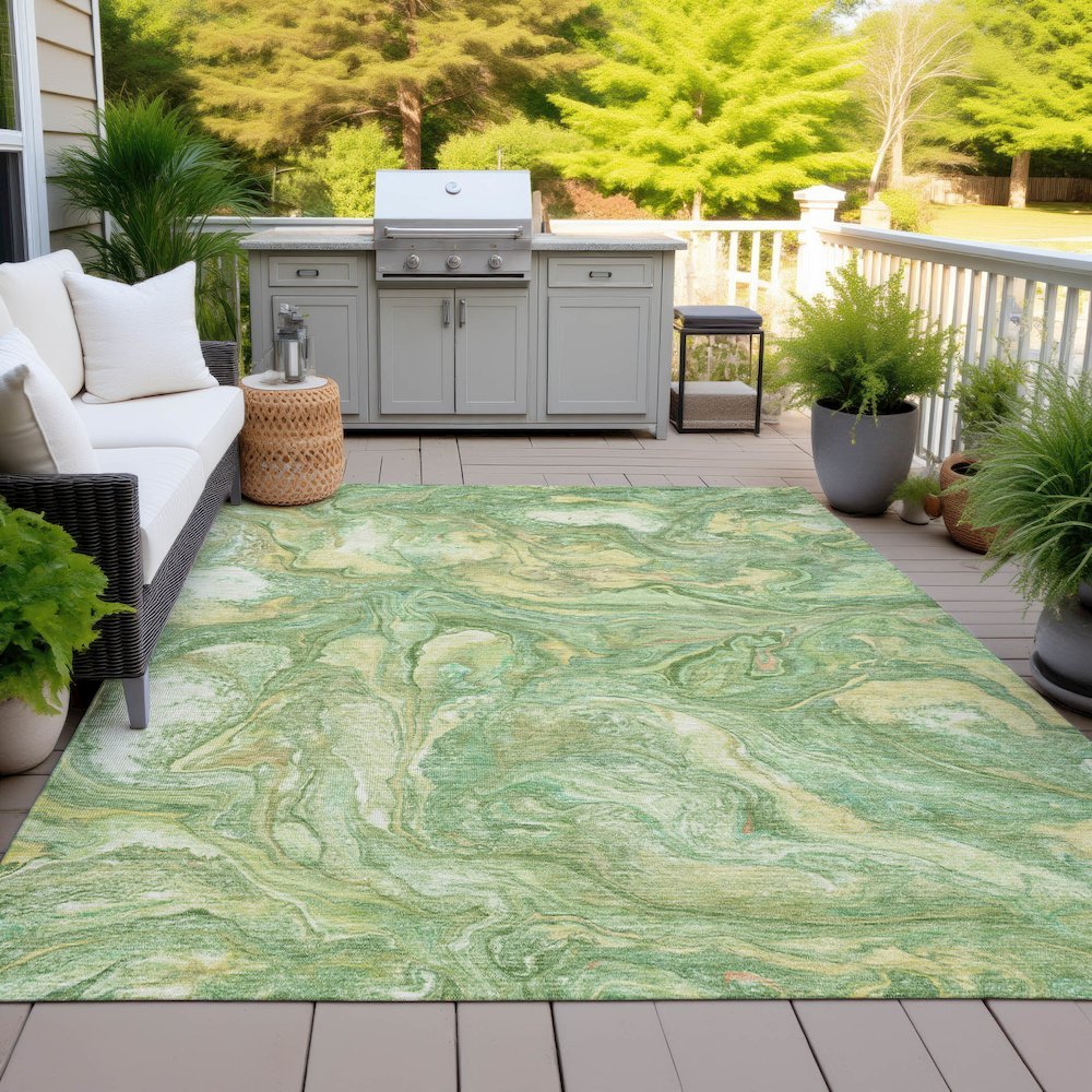 Machine Washable Indoor/Outdoor Chantille ACN2017 Green 10' x 14' Rug