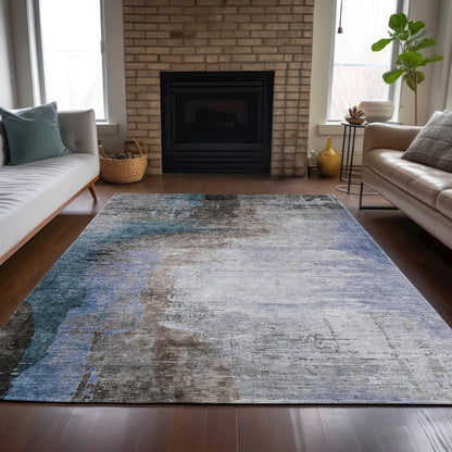 Machine Washable Indoor/Outdoor Chantille ACN2041 Brown 10' x 14' Rug