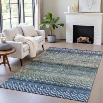 Machine Washable Indoor/Outdoor Chantille ACN2042 Blue 10' x 14' Rug