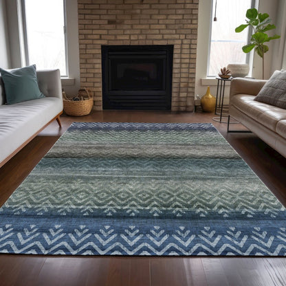 Machine Washable Indoor/Outdoor Chantille ACN2042 Blue 10' x 14' Rug