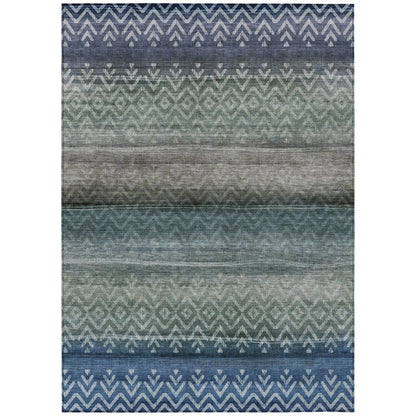 Machine Washable Indoor/Outdoor Chantille ACN2042 Blue 10' x 14' Rug