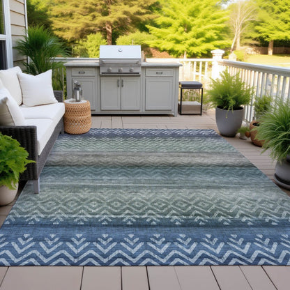 Machine Washable Indoor/Outdoor Chantille ACN2042 Blue 10' x 14' Rug