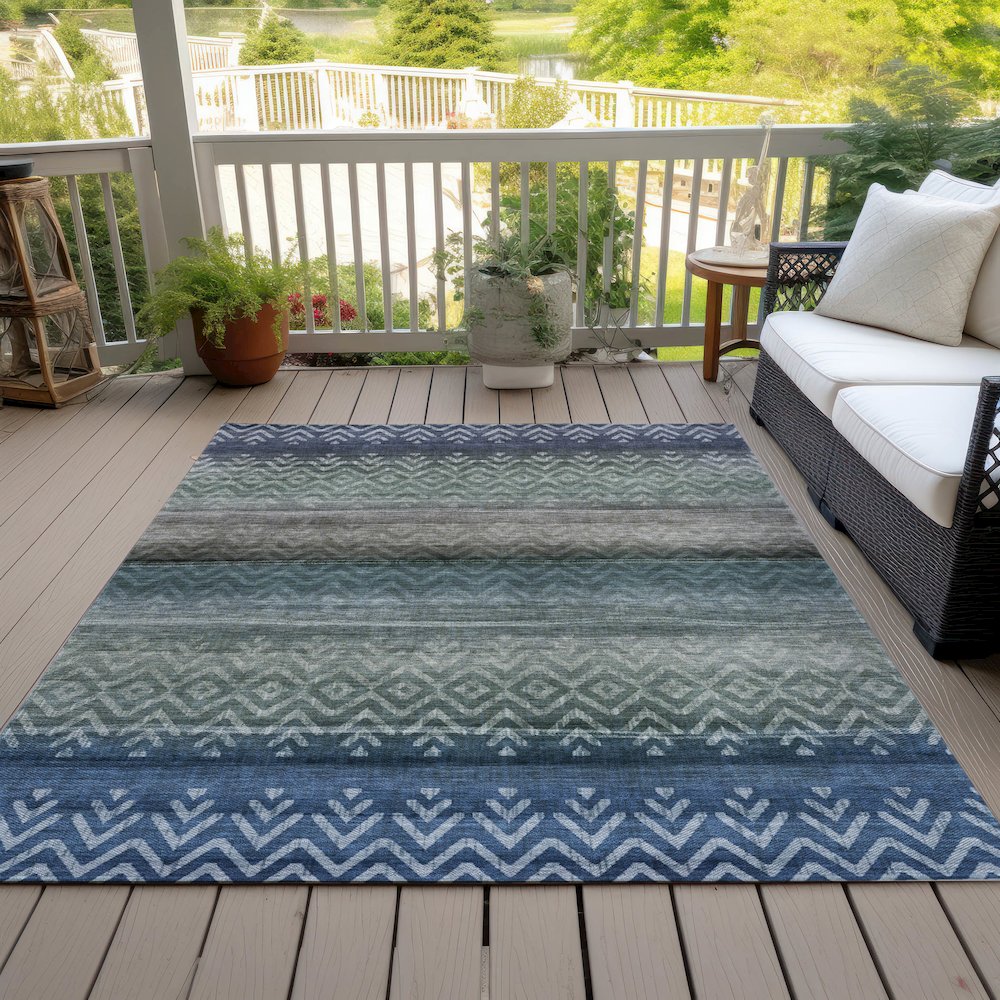 Machine Washable Indoor/Outdoor Chantille ACN2042 Blue 10' x 14' Rug