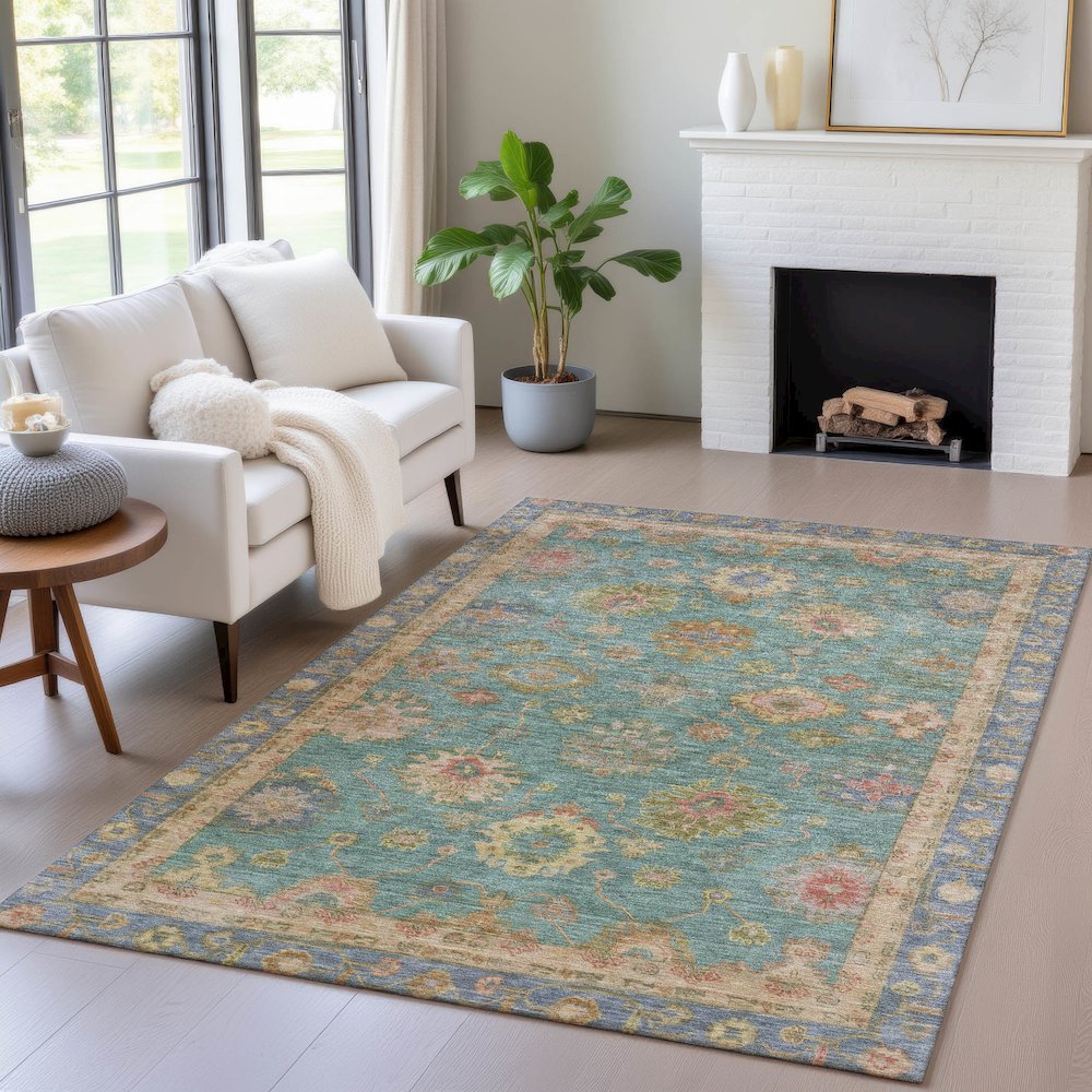 Machine Washable Indoor/Outdoor Chantille ACN2045 Teal 10' x 14' Rug