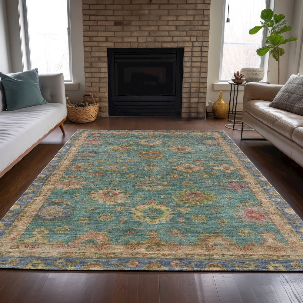 Machine Washable Indoor/Outdoor Chantille ACN2045 Teal 10' x 14' Rug