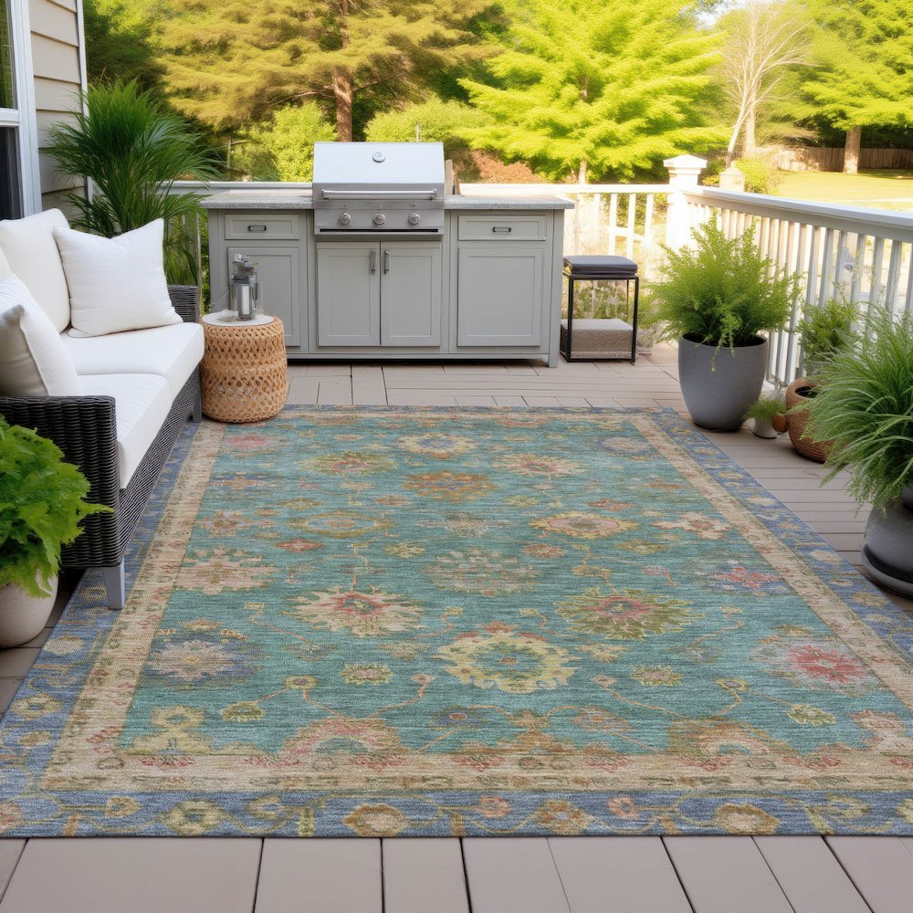 Machine Washable Indoor/Outdoor Chantille ACN2045 Teal 10' x 14' Rug