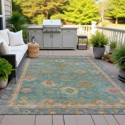 Machine Washable Indoor/Outdoor Chantille ACN2045 Teal 10' x 14' Rug