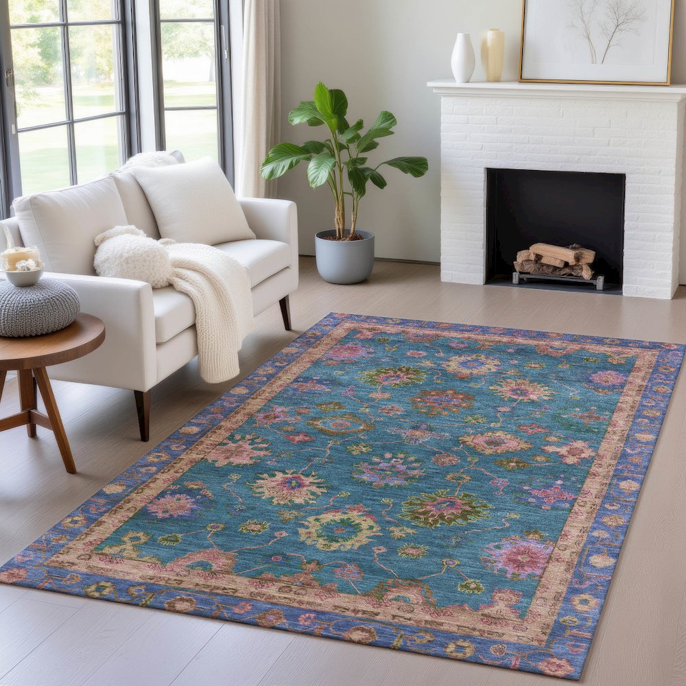 Machine Washable Indoor/Outdoor Chantille ACN2046 Teal 10' x 14' Rug