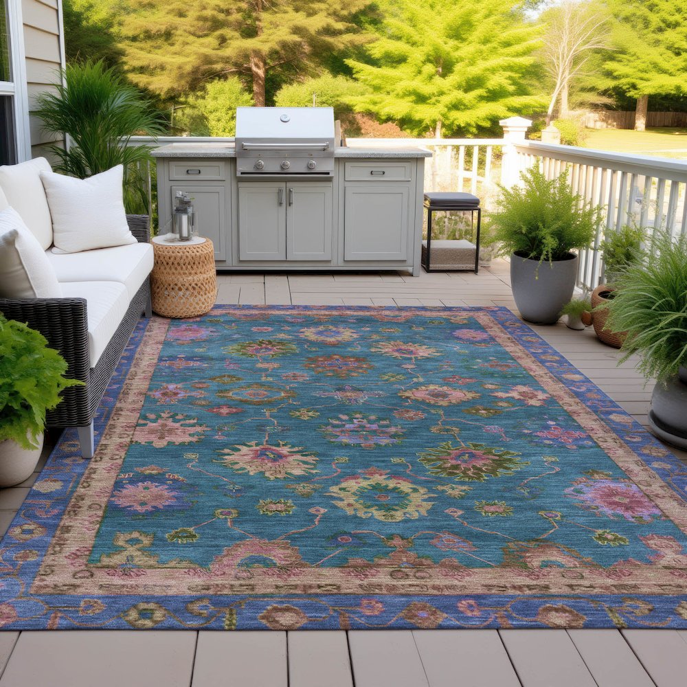 Machine Washable Indoor/Outdoor Chantille ACN2046 Teal 10' x 14' Rug