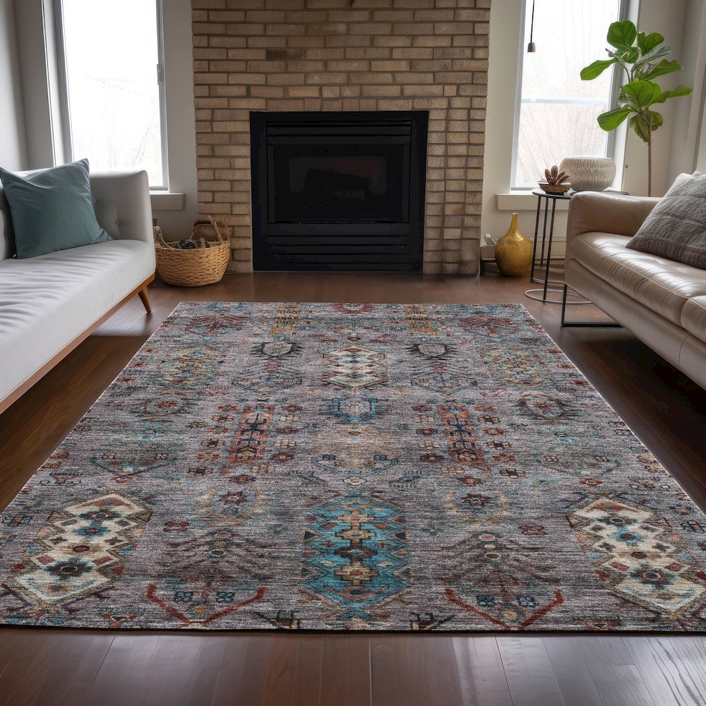 Machine Washable Indoor/Outdoor Chantille ACN2047 Gray 10' x 14' Rug
