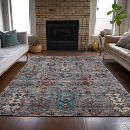 Machine Washable Indoor/Outdoor Chantille ACN2047 Gray 10' x 14' Rug