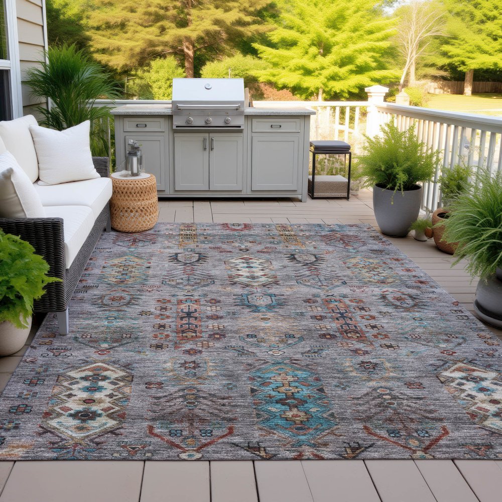 Machine Washable Indoor/Outdoor Chantille ACN2047 Gray 10' x 14' Rug