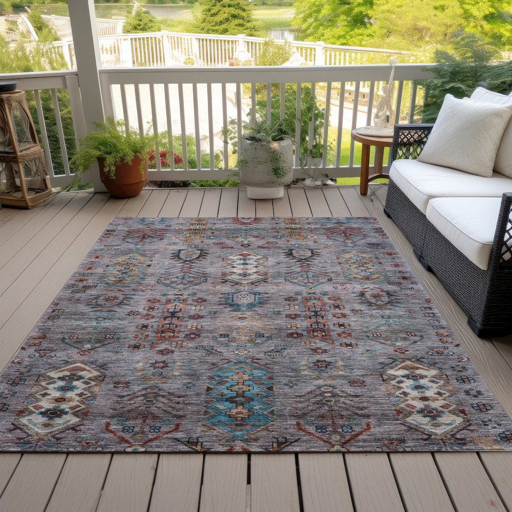 Machine Washable Indoor/Outdoor Chantille ACN2047 Gray 10' x 14' Rug