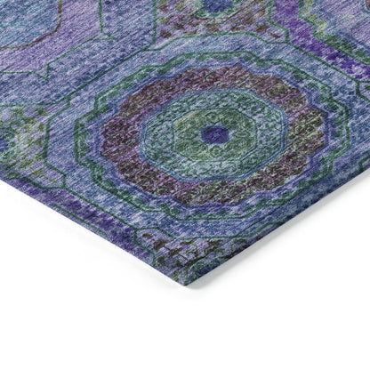 Machine Washable Indoor/Outdoor Chantille ACN2049 Blue 8' x 8' Round Rug