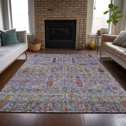 Machine Washable Indoor/Outdoor Chantille ACN2053 Blue 10' x 14' Rug
