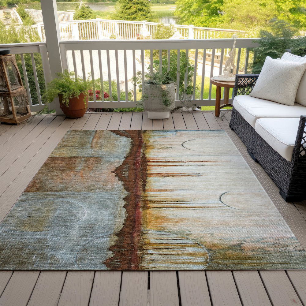 Machine Washable Indoor/Outdoor Chantille ACN2059 Rust 10' x 14' Rug