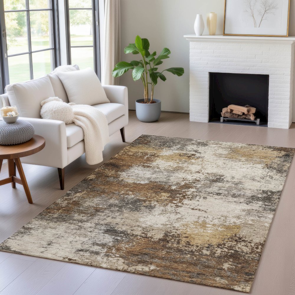 Machine Washable Indoor/Outdoor Chantille ACN2064 Brown 10' x 14' Rug