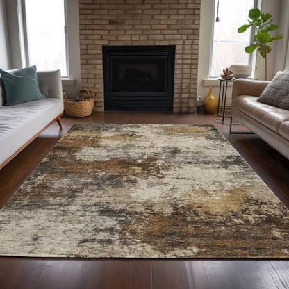 Machine Washable Indoor/Outdoor Chantille ACN2064 Brown 10' x 14' Rug