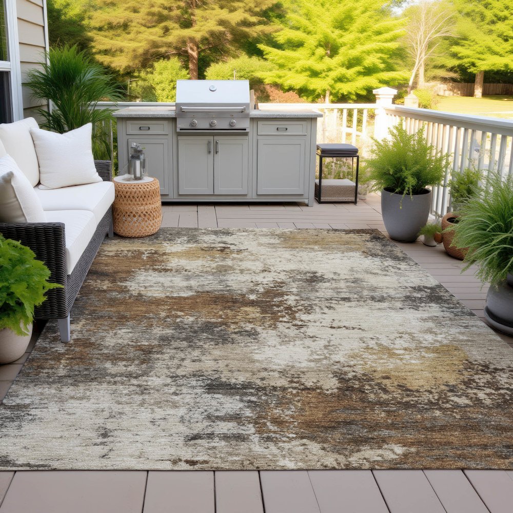 Machine Washable Indoor/Outdoor Chantille ACN2064 Brown 10' x 14' Rug