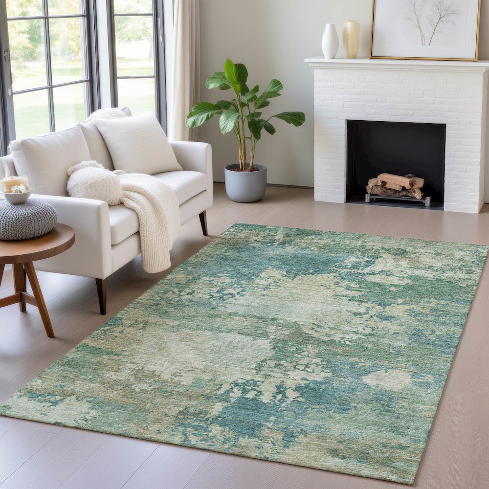 Machine Washable Indoor/Outdoor Chantille ACN2067 Teal 10' x 14' Rug