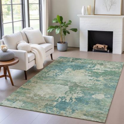 Machine Washable Indoor/Outdoor Chantille ACN2067 Teal 10' x 14' Rug