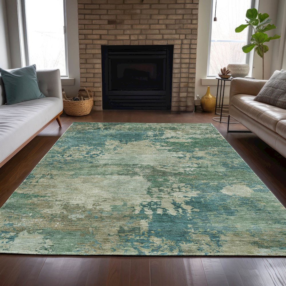Machine Washable Indoor/Outdoor Chantille ACN2067 Teal 10' x 14' Rug