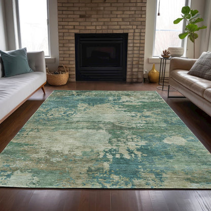 Machine Washable Indoor/Outdoor Chantille ACN2067 Teal 10' x 14' Rug