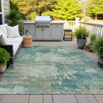 Machine Washable Indoor/Outdoor Chantille ACN2067 Teal 10' x 14' Rug