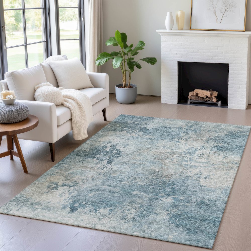 Machine Washable Indoor/Outdoor Chantille ACN2073 Teal 10' x 14' Rug
